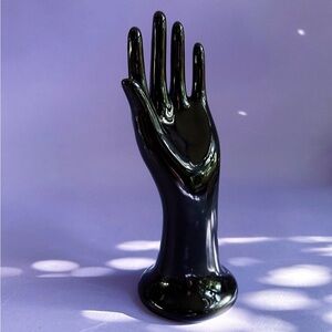 Black Glossy Ceramic Hand Sculpture Decorative Accent